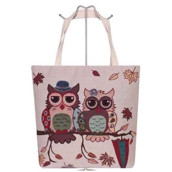 Handbags - Boho Owl Print Canvas Tote Bag